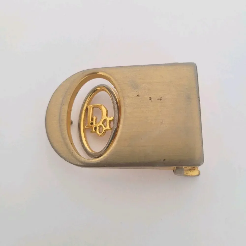 Christian Dior Gold Metal Belt Buckle Logo Slim Vintage Logo